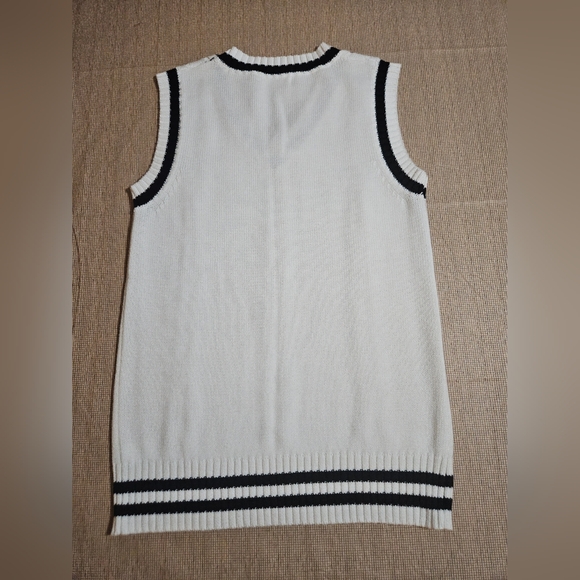 Yujianxiong knit white black stripes tennis pullover V-neck sweater vest Sz M/L - Picture 6 of 12